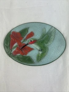 Hummingbird Wall Sculpture Hand Painted Ceramic Oval 4x6” Vintage - Picture 1 of 6
