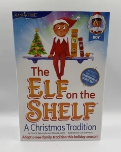 ELFE IM REGAL Junge Puppe braune Augen eine Weihnachtstradition mit Buch Geschenk  - Bild 1 von 2