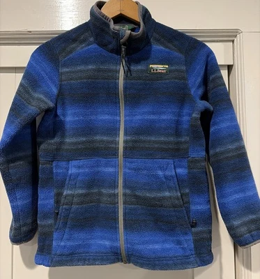 Chaqueta polar LL Bean Boys cremallera completa azul tie-dye rayas montaña clásica talla 8 Foto 1 de 4