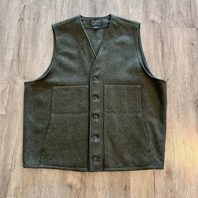 Filson Mens 100% Wool Mackinaw Style 20 Vest sz 48 Green Made in Seattle USA - Image 1 of 4