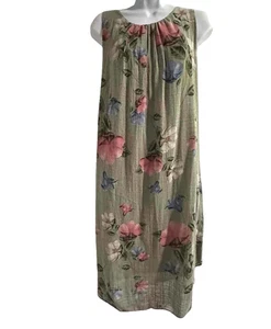 Unbranded Womens Dress L Italian Cotton Midi Green Floral Sleeveless Breathable - Picture 1 of 10