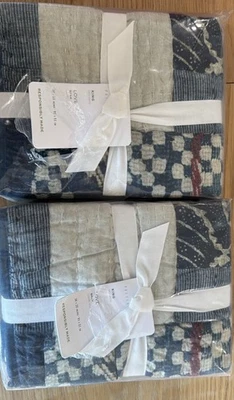 Pottery Barn Love Reversible Handcrafted Quilted King Shams -2- Blue Heart - Image 1 of 2
