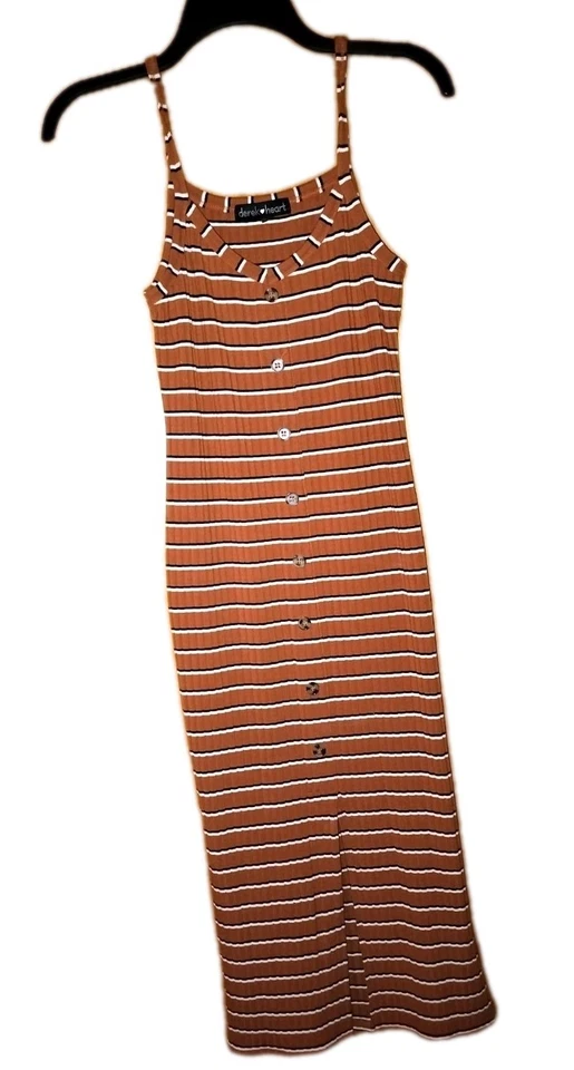 Vestido Derek Heart Midi-Cobre Rayas, Talla M, Frontal Dividido, Imitación Botón En La Parte Frontal Foto 1 de 4