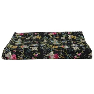 100% Cotton Kantha Quilt Black Color Bedspread King Size Coverlet Bohemian Throw - Picture 1 of 6