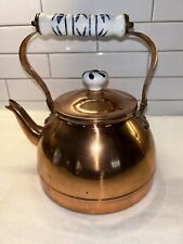 Vintage Daewoo Korea Copper Tea Kettle  Round Porcelain Handle Teapot Excellent