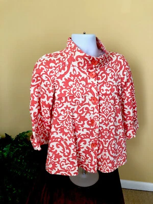 Chaqueta 3 SISTERS Frente Abierto Naranja Beige Lino Denim Mezcla Mangas 3/4 Pequeña Foto 1 de 4