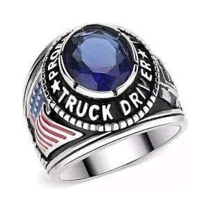 Men's Stainless Steel Trucker US Truck Driver Blue Red  USA Flag Ring - Picture 1 of 6