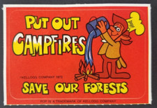 Rice Krispies 1973 Put Out Campfires Save Forests Kellogg's Sticker Card