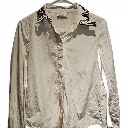 Camicia bianca Valentino rossa con colletto ricamato taglia M (6 8)