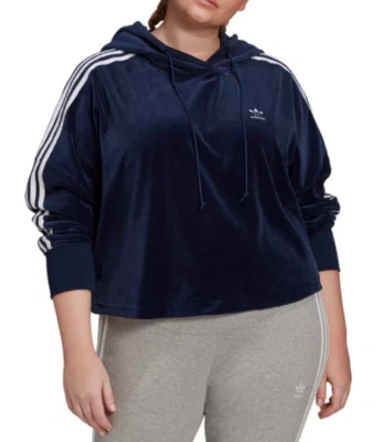 Sudadera con Capucha Adidas Originals para Mujer Plus 3X Terciopelo Longitud Recortada Sudadera Azul Foto 1 de 4
