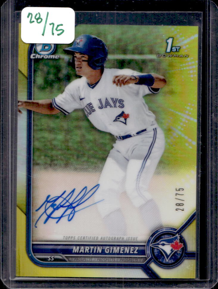 2022 Bowman Chrome Martin Gimenez Yellow Refractor 1st Bowman Prospect Auto #/75