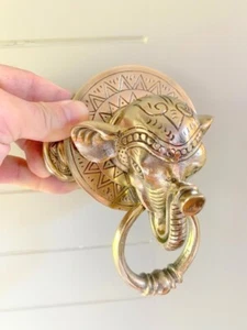heavy cast ELEPHANT trunk front Door Knocker SOLID 100% BRASS polished banger - Picture 1 of 7