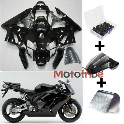 ABS Bodywork Fairing Kit + Bolts Kit For Honda CBR600RR 2003 2004 Glossy Black - Image 1 of 3