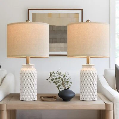 20.5" White Modern Ceramic Bedside Lamp Set of 2 for Bedroom Decor Farmhouse - Image 1 of 4