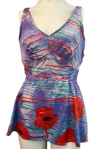 Hawaiian KAMEHAMEHA Size 12 Swimsuit One Piece With Skirt Red Poppy Vintage - Picture 1 of 11