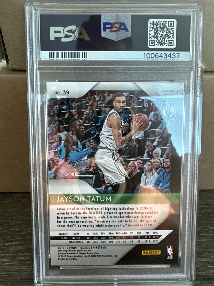 2018 Panini Prizm - Mosaic Prizm #39 Jayson Tatum PSA 9 💚💎💚 CELTICS MVP💚💚💚 - Image 1 of 1