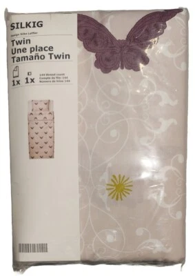 Sábanas gemelas con funda de almohada Ikea Silkig estampado mariposa rosa seda totalmente nuevas Foto 1 de 4