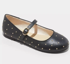 Girls Jo Black Mary Jane Flats Studded Dress Shoes Buckle Strap Party Size 13 - Picture 1 of 4