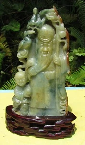 CHINESISCHER JADEIT/JADE SHOU XING GOTT DER LANGLEBIGKEIT STATUE SKULPTUR FIGUR SCHNITZEREI  - Bild 1 von 14
