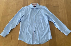Egara Long Sleeve Button Up Shirt L 16 - 16.5 Men's Striped 100% Cotton Blue - Picture 1 of 6
