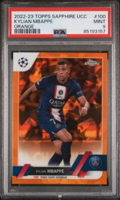 2022 Topps Chrome UEFA Kylian Mbappe #100 Orange Refractor #/50 PSA 9 - Image 1 of 2