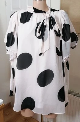 Joanna Hope Size 28 Cream And Black Spotted Top Pussy Bow Tie - Image 1 of 4