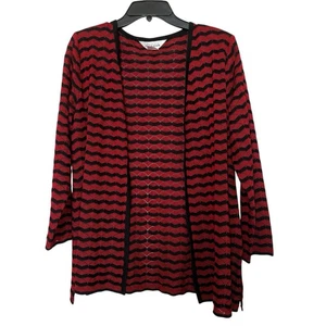 Exclusively Misook Women’s Sz S Open Jacket/Cardigan Red Black Stripe - Picture 1 of 5