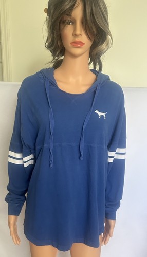 UNDERCOVER Victoria’s Secret ROSA donna felpa con cappuccio top camicia cotone blu bianco vestibilità ampia piccola