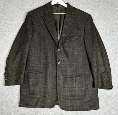 Andrew Fezza Blazer Mens 44R Brown Glen Plaid 100% Lambswool Two Button Jacket - Image 1 of 4