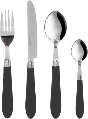 Set Di 24 Posate in Nero Liscio 18/0, Colore: Nero - Immagine 1 di 4