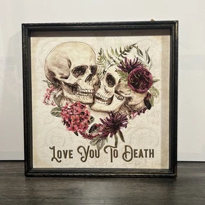 Love You To Death Floral Skull Halloween Wall Decor 15.5x15.5 - Picture 1 of 3