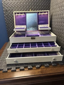 Vintage Mele 3-Tier Jewelry Box NO KEY Automatic Open Drawers Purple Velvet - Picture 1 of 7