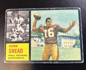 Fútbol americano Norm Snead 1962 Topps #164 pobre arrugado - Imagen 1 de 2