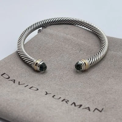 David Yurman Cable Classics 5mm Prasiolite and 14K Gold Cable Cuff Bracelet - Image 1 of 4