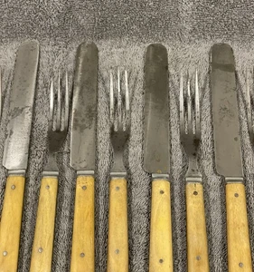 Antique Cutlery Flatware Bone Handle Set For 6 Forks 6 Knives 1800s As Shown - Picture 1 of 7