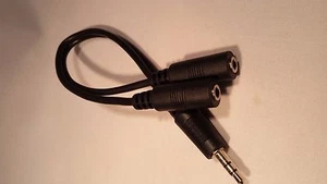 Aux 3.5mm Y cable male /2 female stereo 6" long, audio Y M to 2F headset cable, - Picture 1 of 2