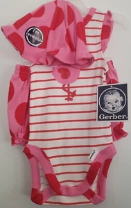 Baby Girls 3 PC OUTFIT  Pink / White. T-Shirt Shorts Hat-Newborn - With Tags. - Picture 1 of 5