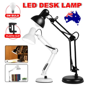 Swing Arm LED Desk Lamp Home Office Study Bedside Reading Table Light & E27 Bulb - Picture 1 of 12