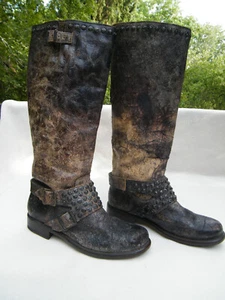 FRYE Jenna Mujer Botas Altas de Motocicleta Cuero Socorro Tachonadas Cuero Rodilla Talla 7.5 B - Imagen 1 de 8