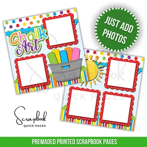 Sidewalk Chalk Summer Scrapbook Pages PRINTED Premade Scrapbook Quick Pages 92 - Picture 1 of 8