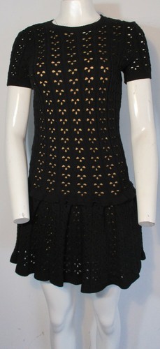 Abito rosso Valentino nero maglia aperta fantasia cuore vita bassa taglia XS