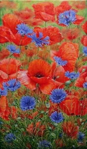 Anastasia Woron:"Amapolas con acianos"-Óleo Original Firmado (46x27 cm.) 2022 - Bild 1 von 24