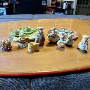 Vintage 1994 Miniature Tea Set Resin Figures Popular Imports Mixed Sets - Picture 1 of 18