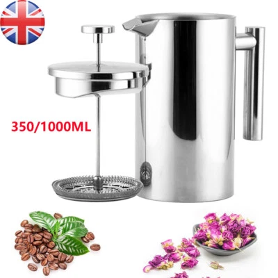 French Cafetiere French Press Coffee Maker Stainless Steel Coffee Plunger Office - Image 1 of 4