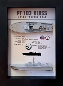 PT-103 Classe Torpediniera Espositore Shadow Box, PT-109, 6" x 8", Nero - Foto 1 di 5