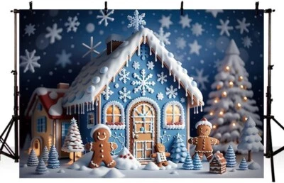 Winter Gingerbread House Backdrop Christmas Snow Background Photo Family 7x5ft - Image 1 of 4