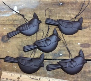 5 Cardinal Bird Plaque Brown Tin Metal for Crafts, Wall or Christmas Tree 4-3/8 - Picture 1 of 5