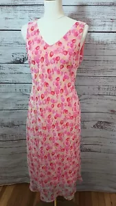 Abito vintage anni 90 midi stampa ciliegia in chiffon adorabile taglia 8 - Foto 1 di 7