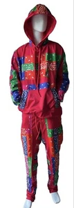 JD Fashion Herren Multi Color Bandanna Trim LS Taille Hoodie Reißverschluss unten Jogginghose Set - Bild 1 von 4