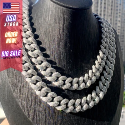 Cuban Link Chain Necklace 15mm Heavy Chunky Prong CZ Iced Out Jewelry Gift New - Image 1 of 4